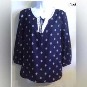 (NWT) Basic Editions Ladies Size Small Black & Cream Designed Top Re @$19.99